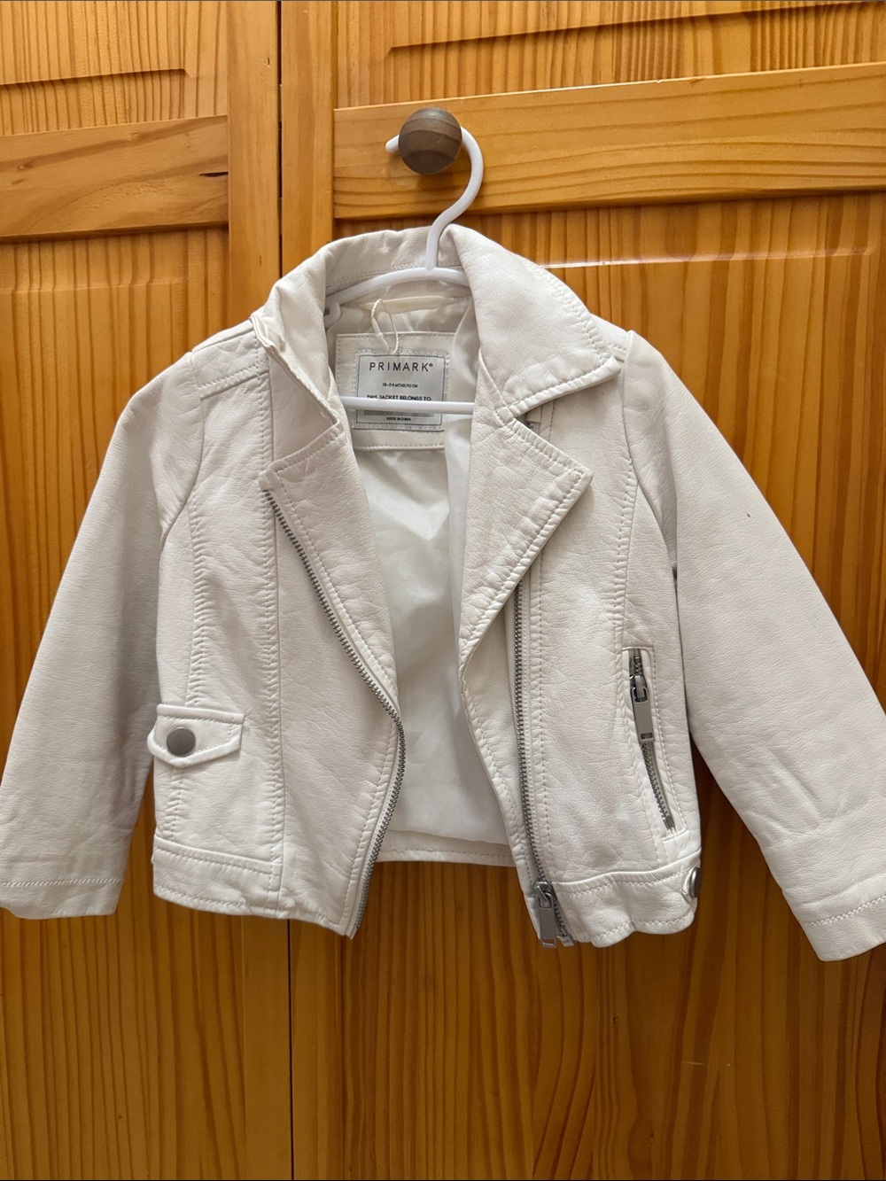 Primark Cream Girls Faux Leather Biker Jacket
